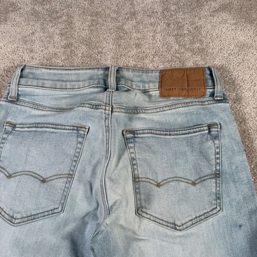 American Eagle Slim Straight Jeans Mens 28x28 (FITS 28x27) Light Wash Flex READ - Picture 4 of 12